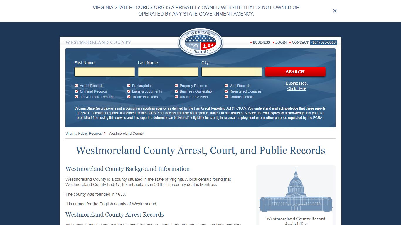 Westmoreland County Arrest, Court, and Public Records