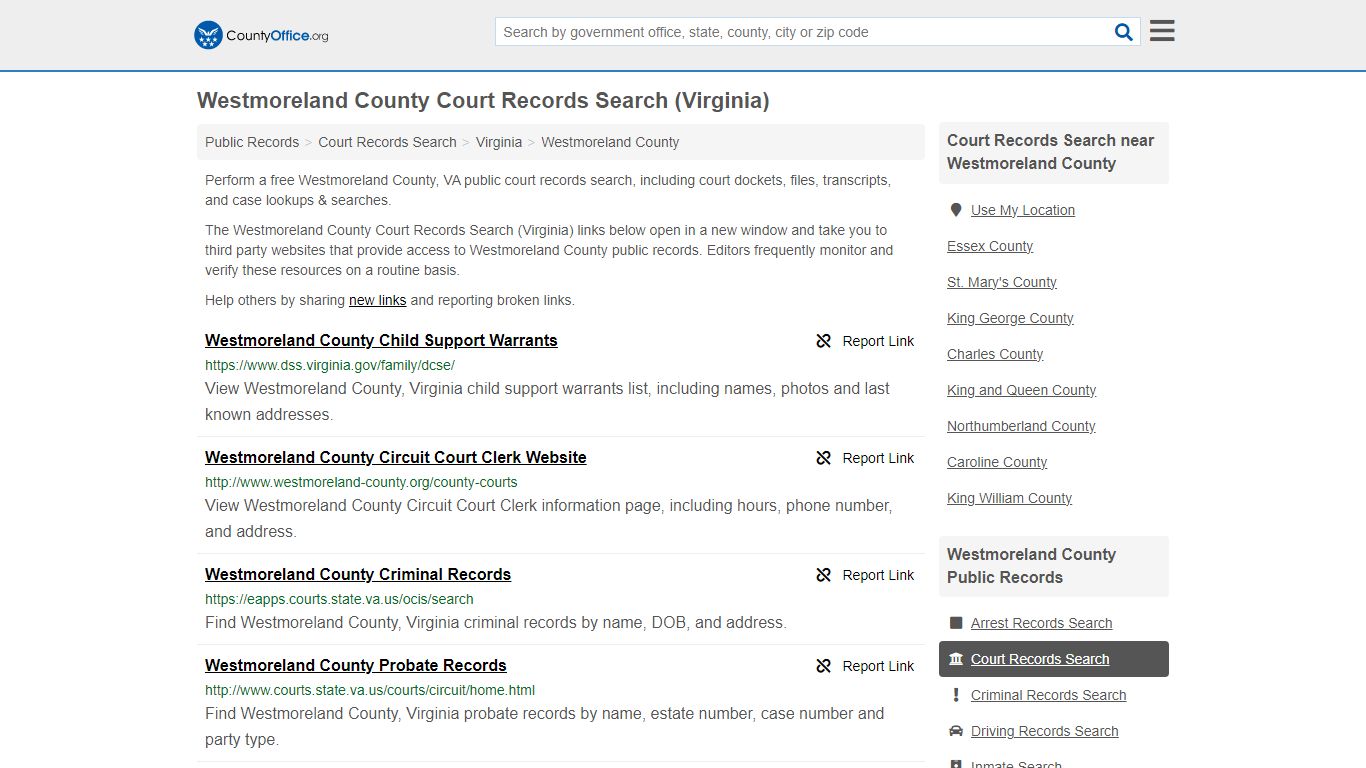 Court Records Search - Westmoreland County, VA (Adoptions, Criminal ...