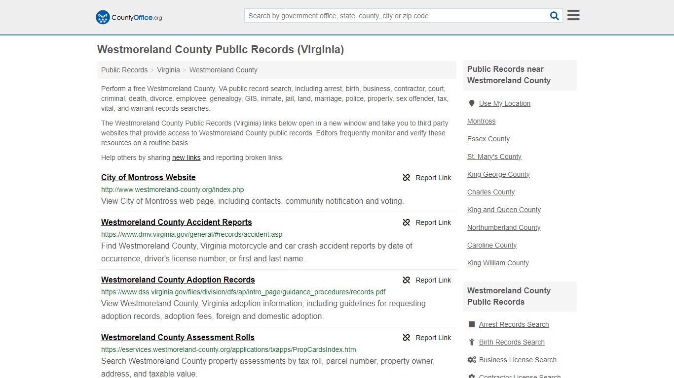 Westmoreland County Public Records (Virginia) - County Office